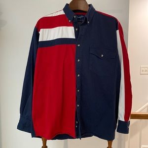 Wrangler Western Shirt. Red, White and Blue. Size XL